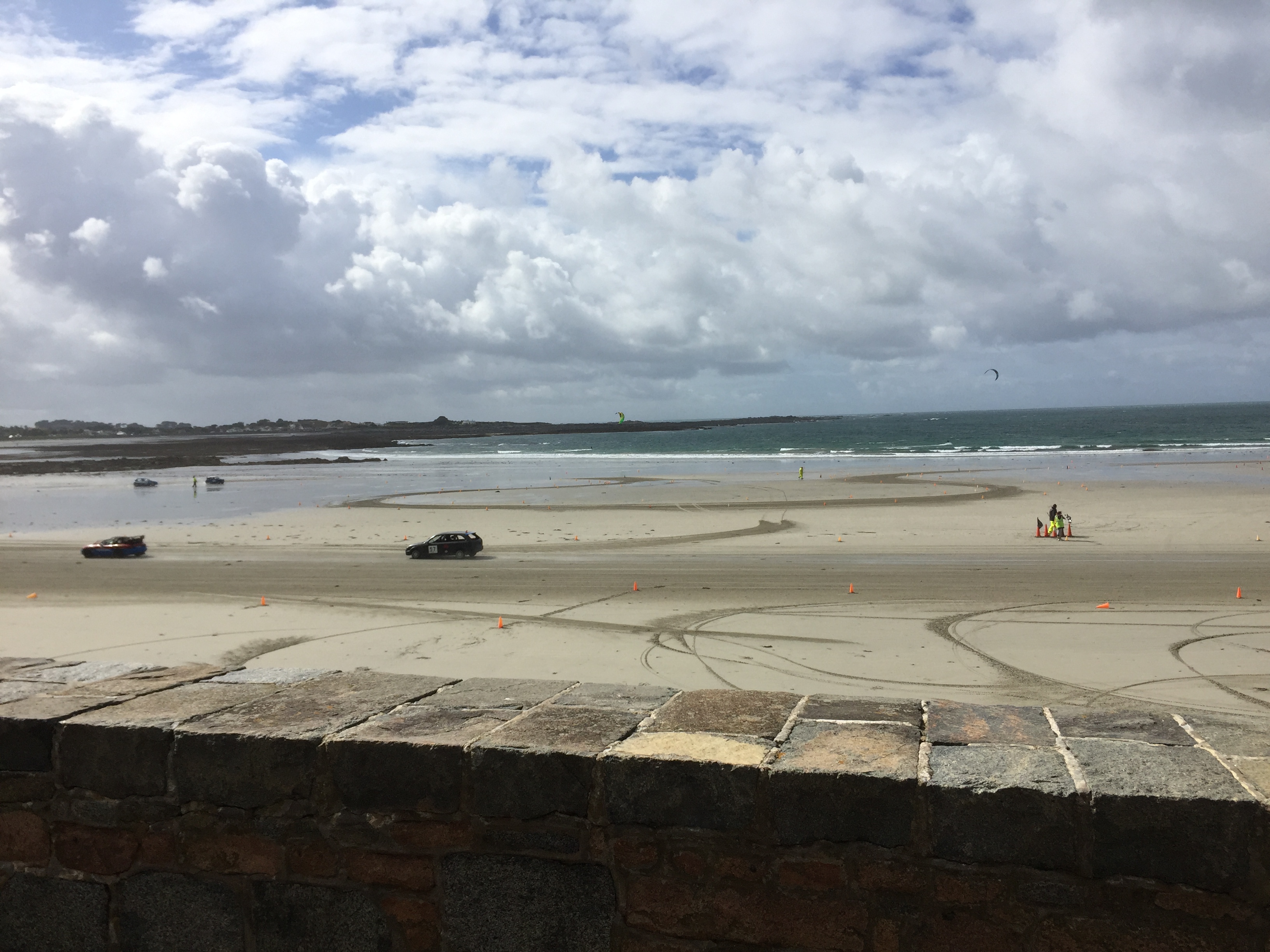 Cars racing in a circuit on the beach in Guernsey